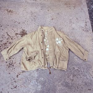 Rylee + Cru sage Utility Jacket with White Floral Accents 4/5